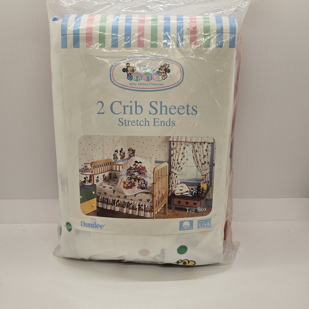 Vintage Disney Babies Crib Sheets Set of 2 Baby Mickey Minnie Dundee USA Cotton